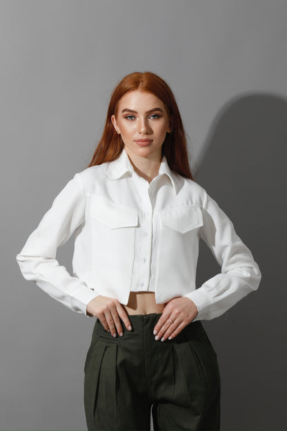 Pockets Cropped Shirt - White