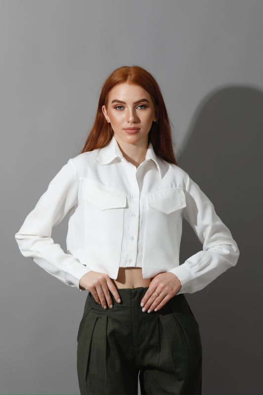 Pockets Cropped Shirt - White
