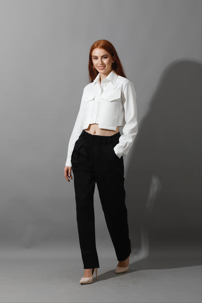 High Rise Paper-Bag Pants - Black