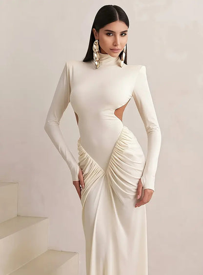 Margaret Halter Neck LongSleeve Bodycon Dress - OffWhite