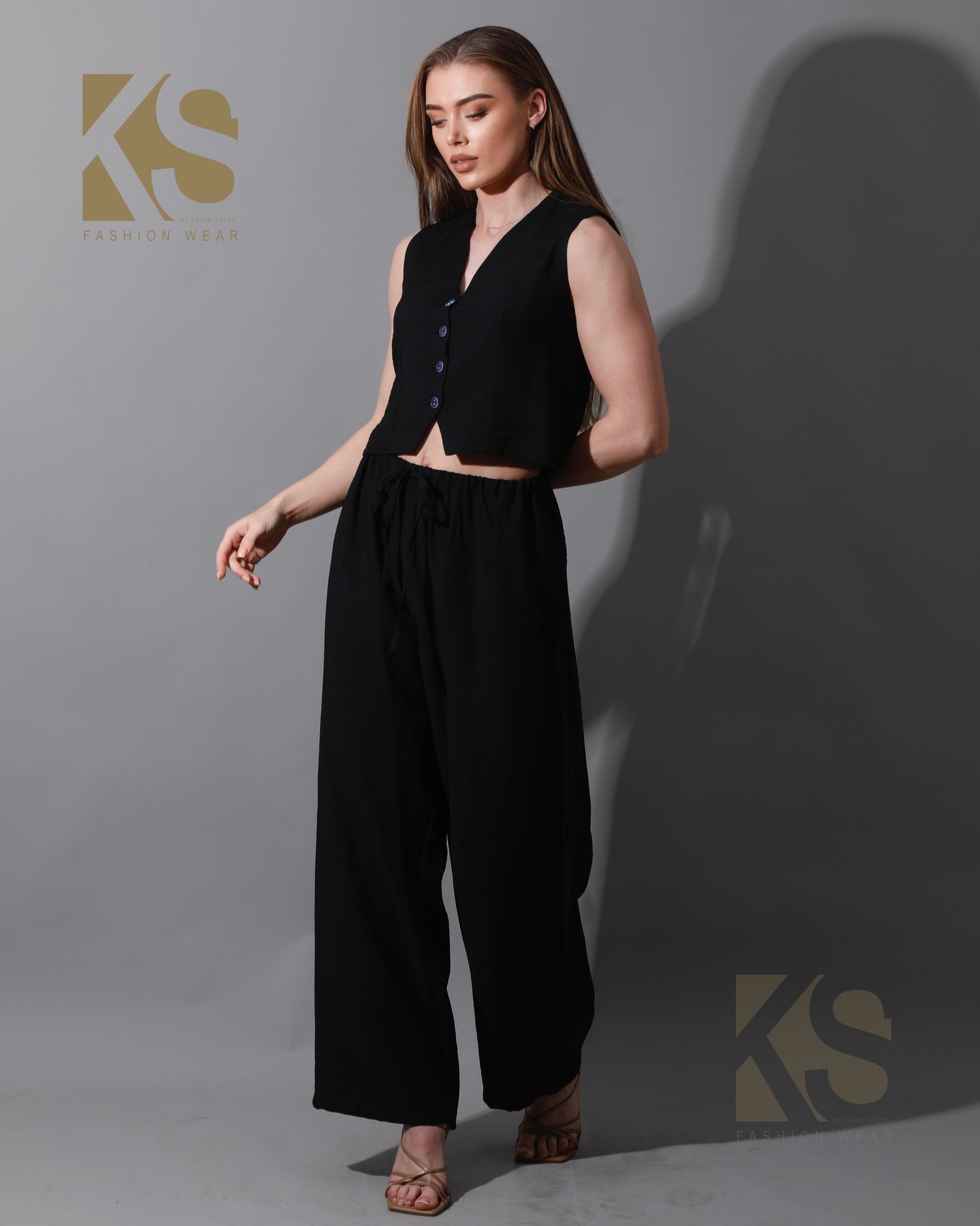 Cropped Vest Set - Black