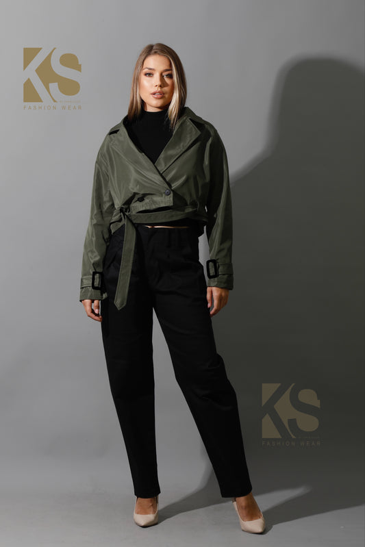 Double Breasted Trench Jacket - Olive