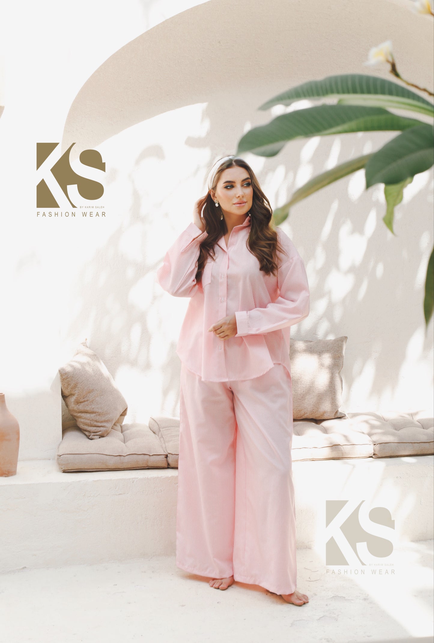 Wide Leg trousers Striped - Striped Pink