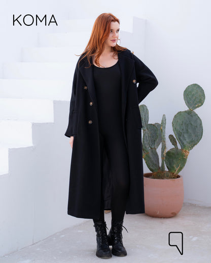 Darcy Long Double Breasted Coat - Black