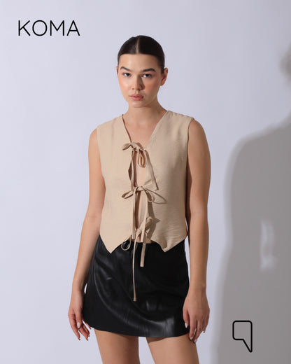 Marina Cropped Tied Vest - Beige