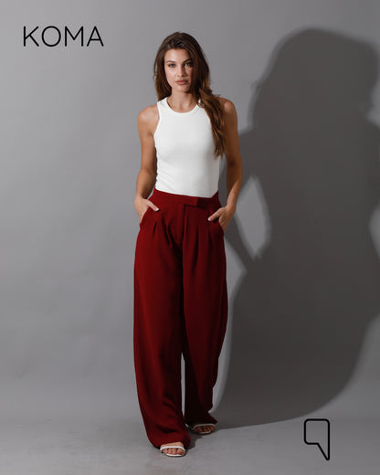 High Waist Straight Leg Trousers - Maroon