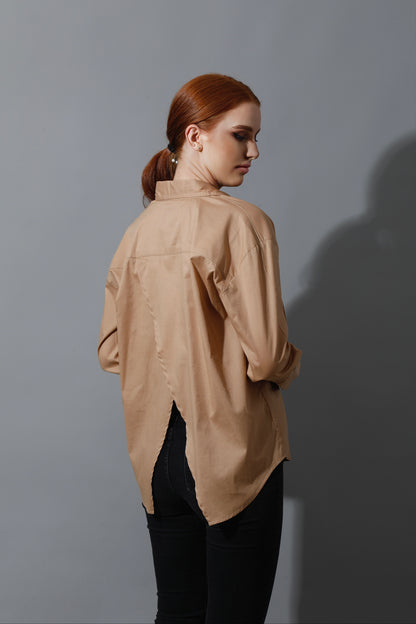 Back Slit Shirt - Beige