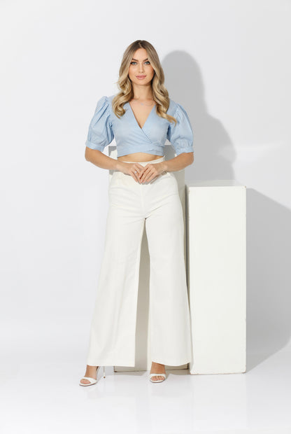 Wrapped Cropped Top - Checks Blue