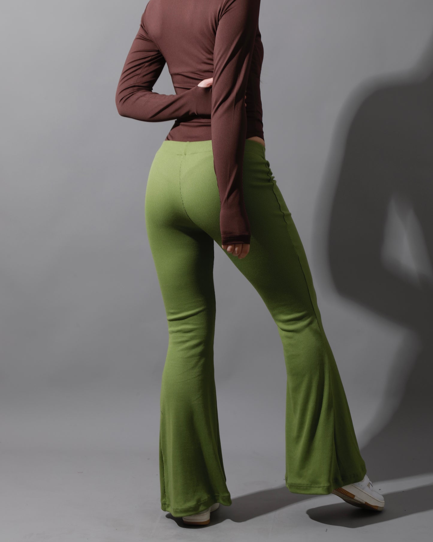 Slinky Flared Trousers - Kiwi Green
