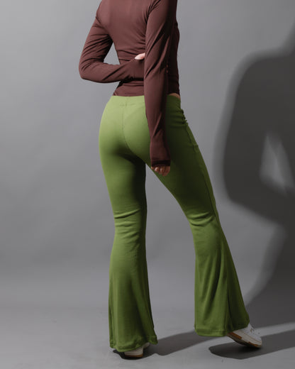 Slinky Flared Trousers - Kiwi Green