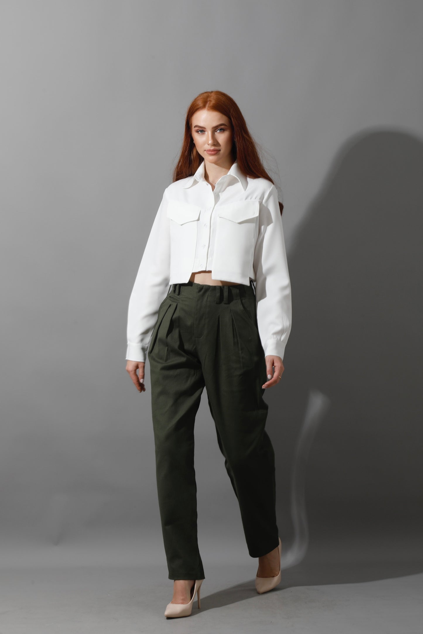 High Rise Paper-Bag Pants - Olive