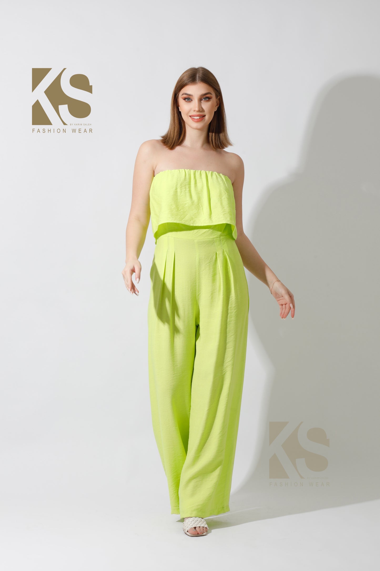 Wide Leg Jumpsuit - Lime Green