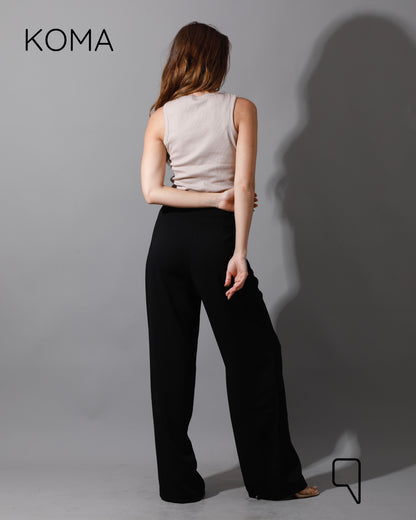 High Waist Straight Leg Trousers - Black