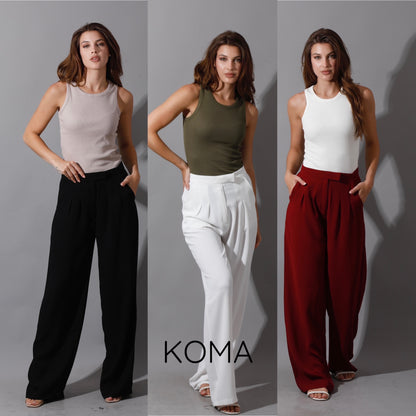 High Waist Straight Leg Trousers - Black
