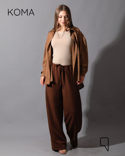 Textured Long Sleeves Shirt - Brown
