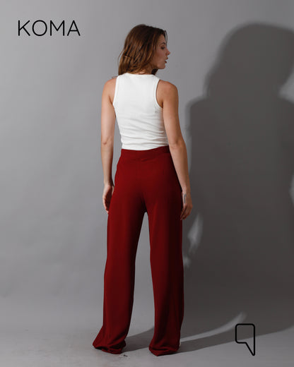 High Waist Straight Leg Trousers - Maroon
