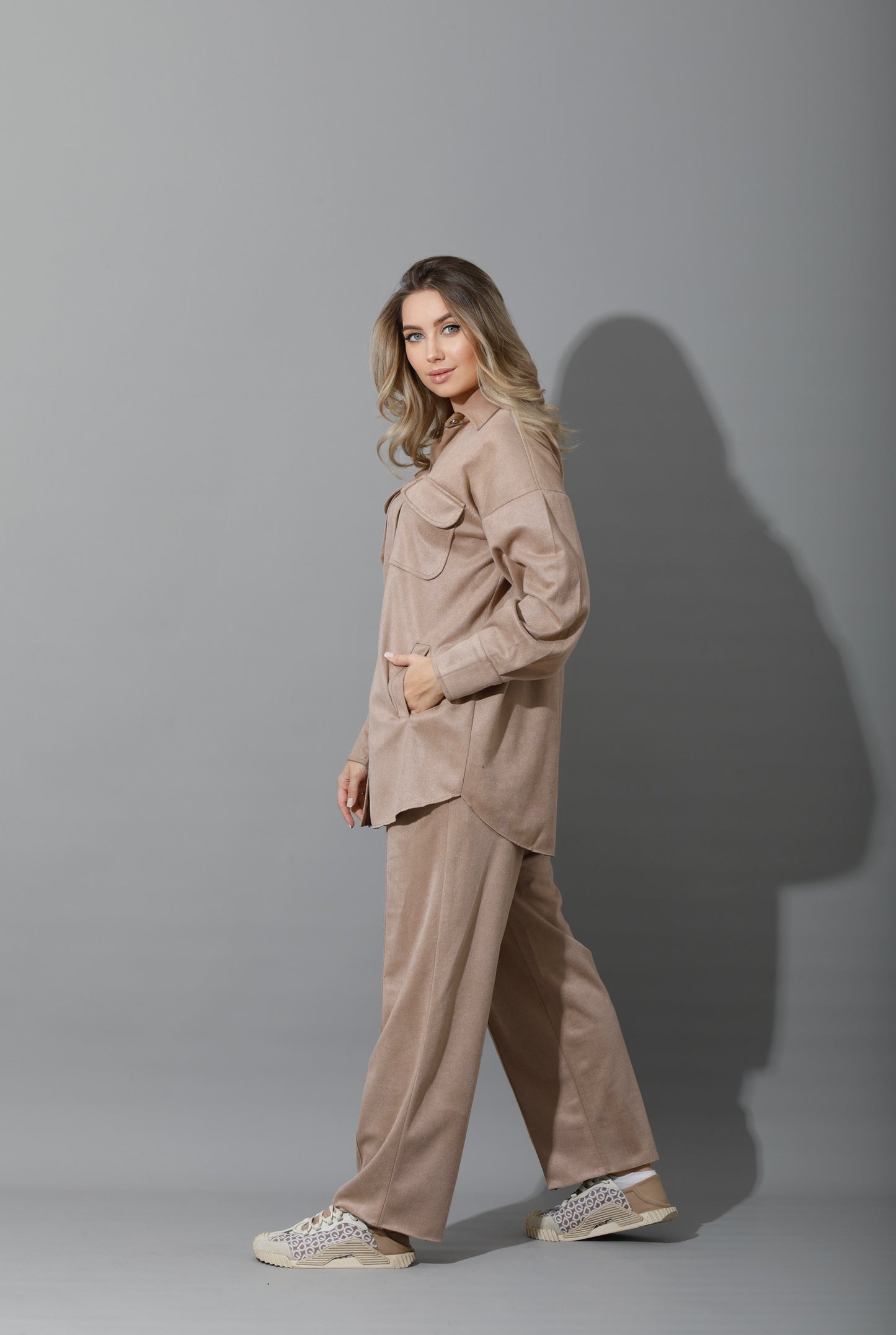 Suede pocket Shirt - Beige