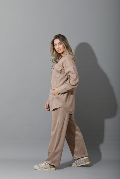 Suede pocket Shirt - Beige