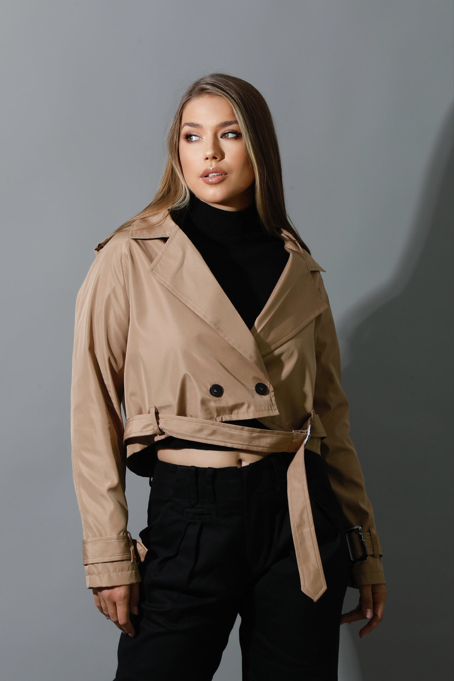 Double Breasted Trench Jacket - Beige