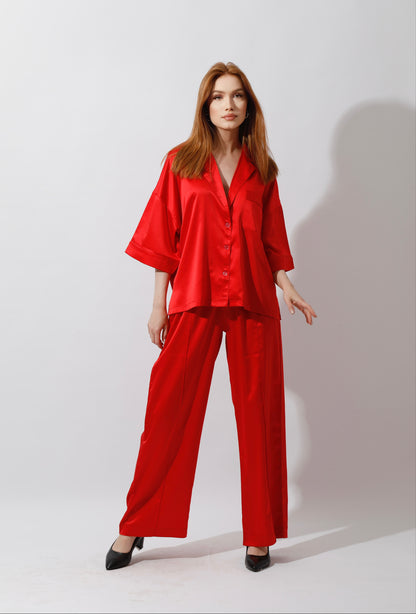 Co-ord Satin Set - Red
