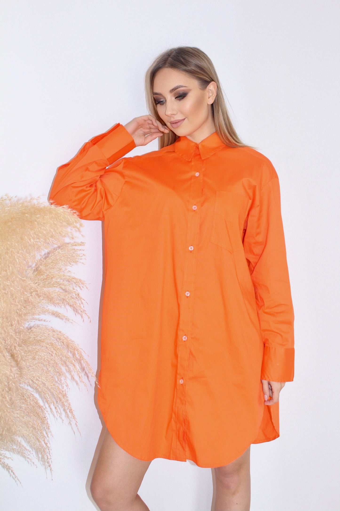 Oversized Shirt Dress - Orange