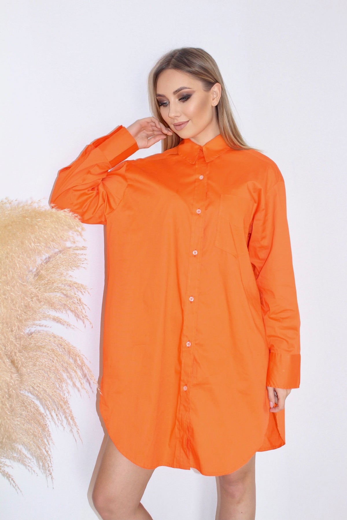 Oversized Shirt Dress - Orange