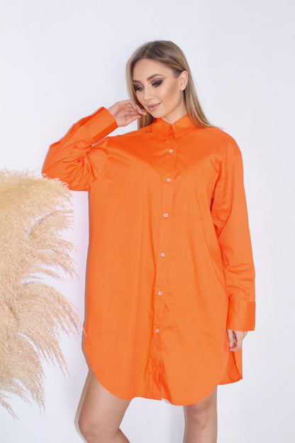 Oversized Shirt Dress - Orange