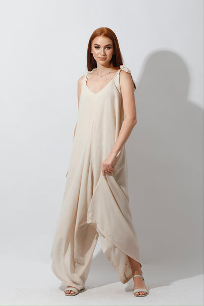 Tied Up Lose Jumpsuit - Beige