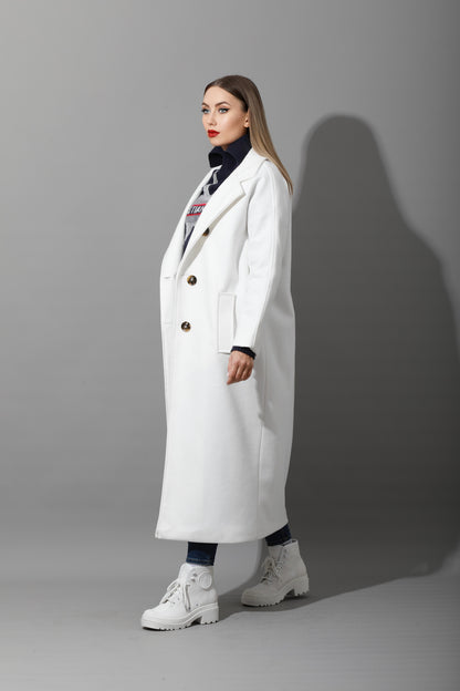 Darcy Long Double Breasted Coat - White