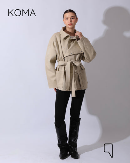 Elizabeth Funnel Neck Trench Coat - Beige