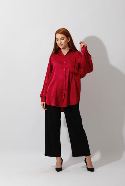 Oversized Satin Blouse - Orchid Purple