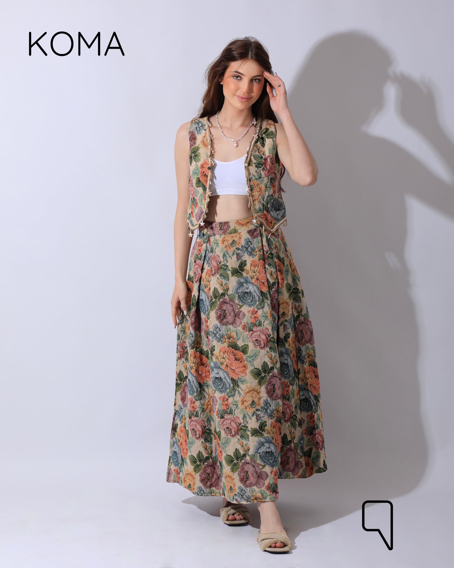 Rakhi Retro Jacquard Lace Sleeveless Set- Multicolored