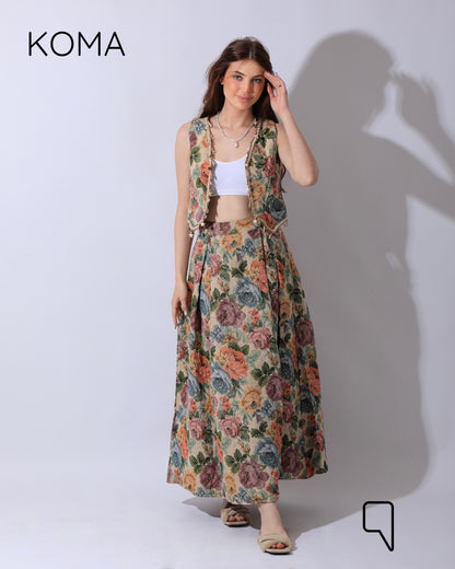Rakhi Retro Jacquard Lace Sleeveless Set- Multicolored