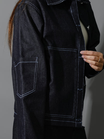 Co-Ord Jeans Sleeves Jacket - Navy Blue
