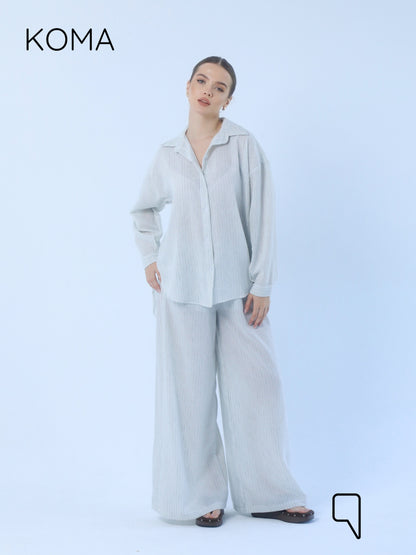 Matilda Long Sleeves Shirt & Wide Leg trousers - Striped Olive