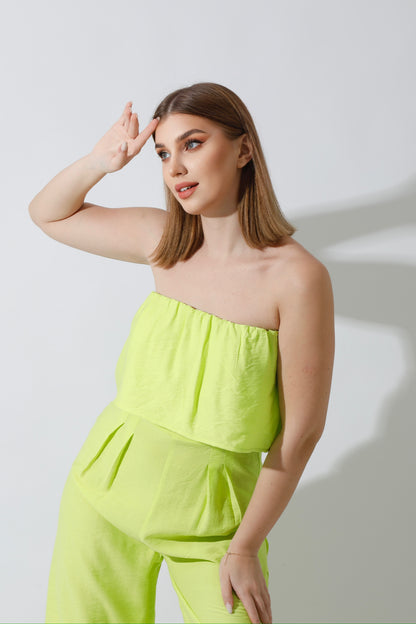 Wide Leg Jumpsuit - Lime Green