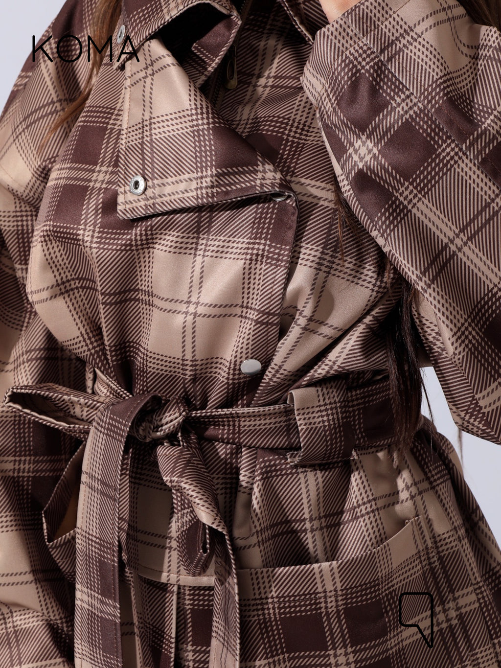 Elizabeth Funnel Neck Trench Coat - Checks Brown