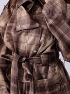 Elizabeth Funnel Neck Trench Coat - Checks Brown