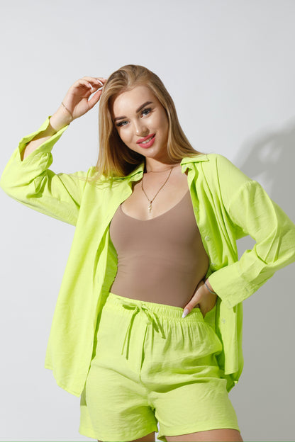 Lose Fit Shirt & Shorts Set - Lime Green