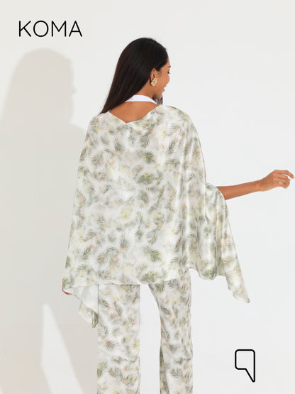 Celeste Satin Butterfly Blouse - Multicolored Olive