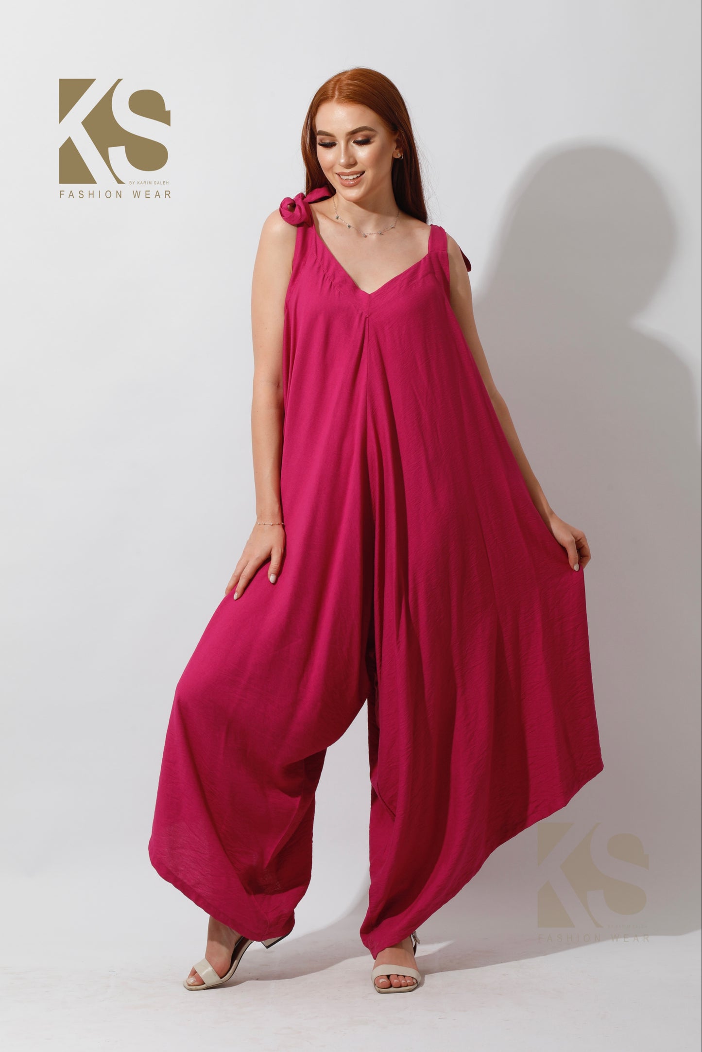 Tied Up Lose Jumpsuit - Barbie Pink