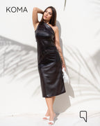 Khloe Faux Leather Midi Dress - Brown