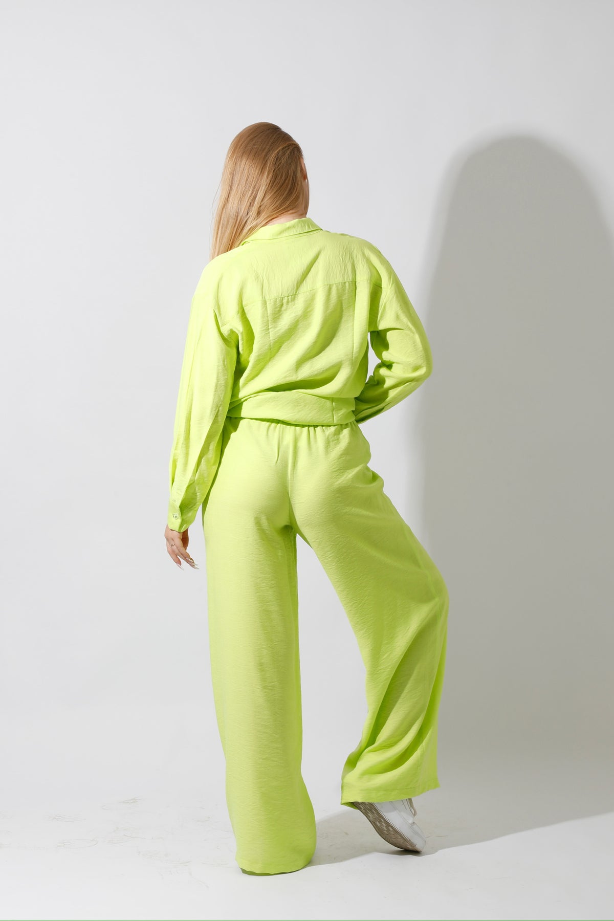 Co-Ord Long Shirt & Wide Leg Trousers - Lime Green