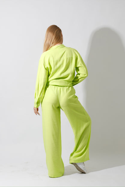 Co-Ord Long Sleeves Shirt - Lime Green