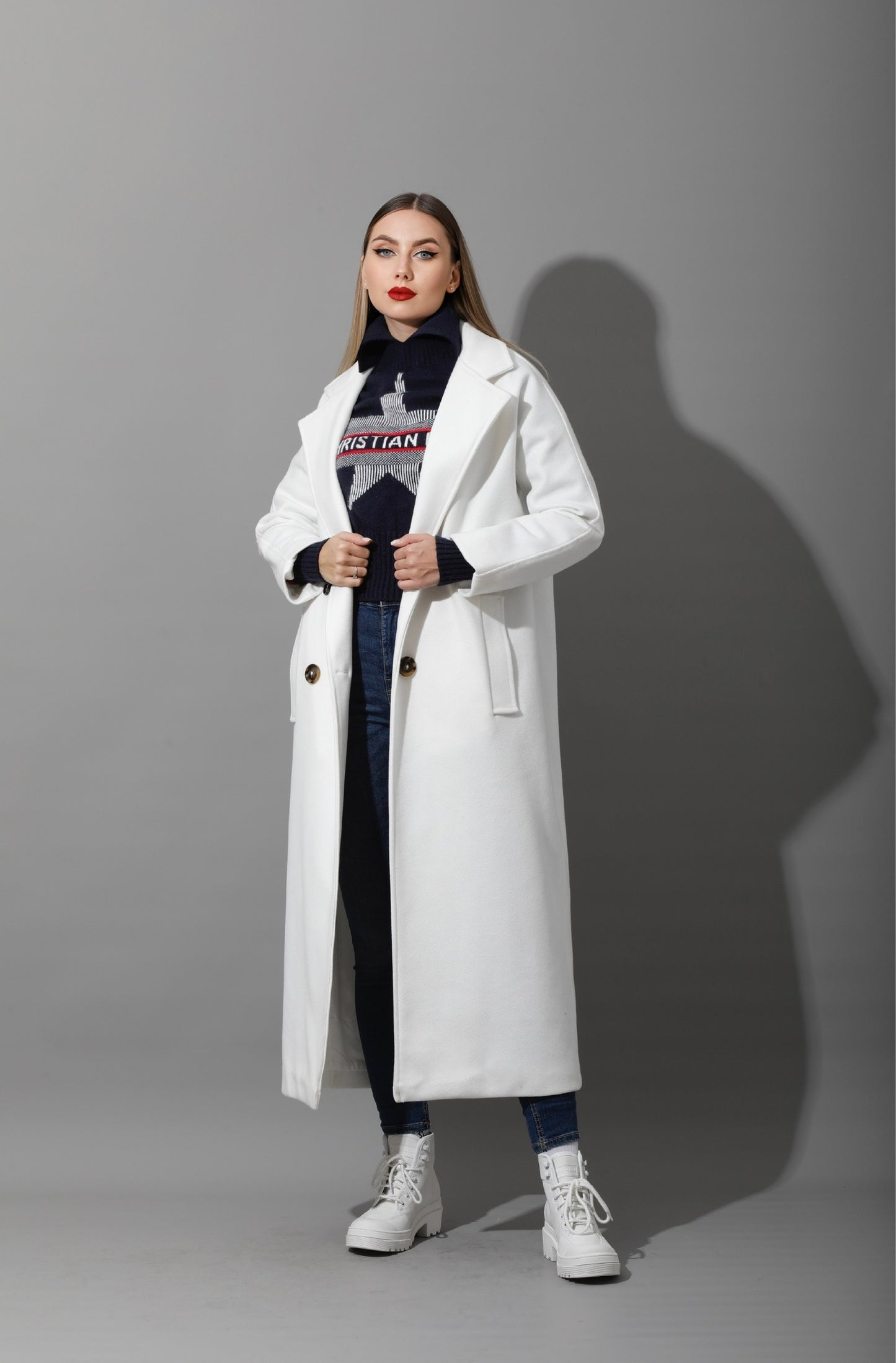 Darcy Long Double Breasted Coat - White