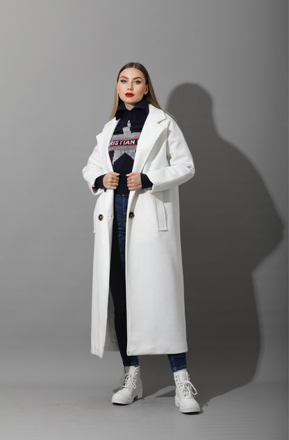Darcy Long Double Breasted Coat - White
