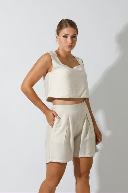 Flared Shorts - Beige
