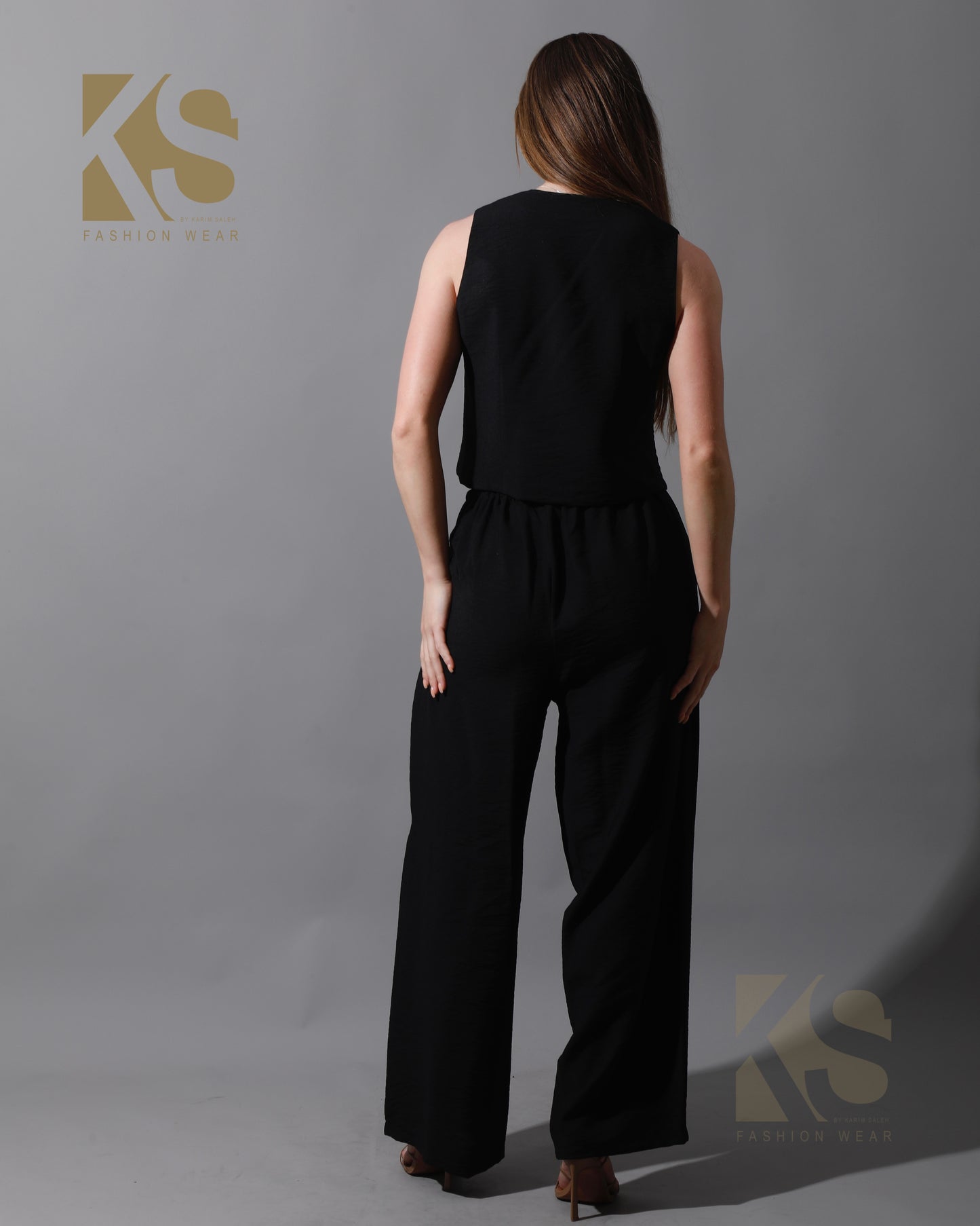 Cropped Vest Set - Black