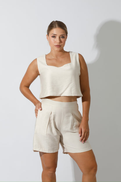 Flared Shorts - Beige