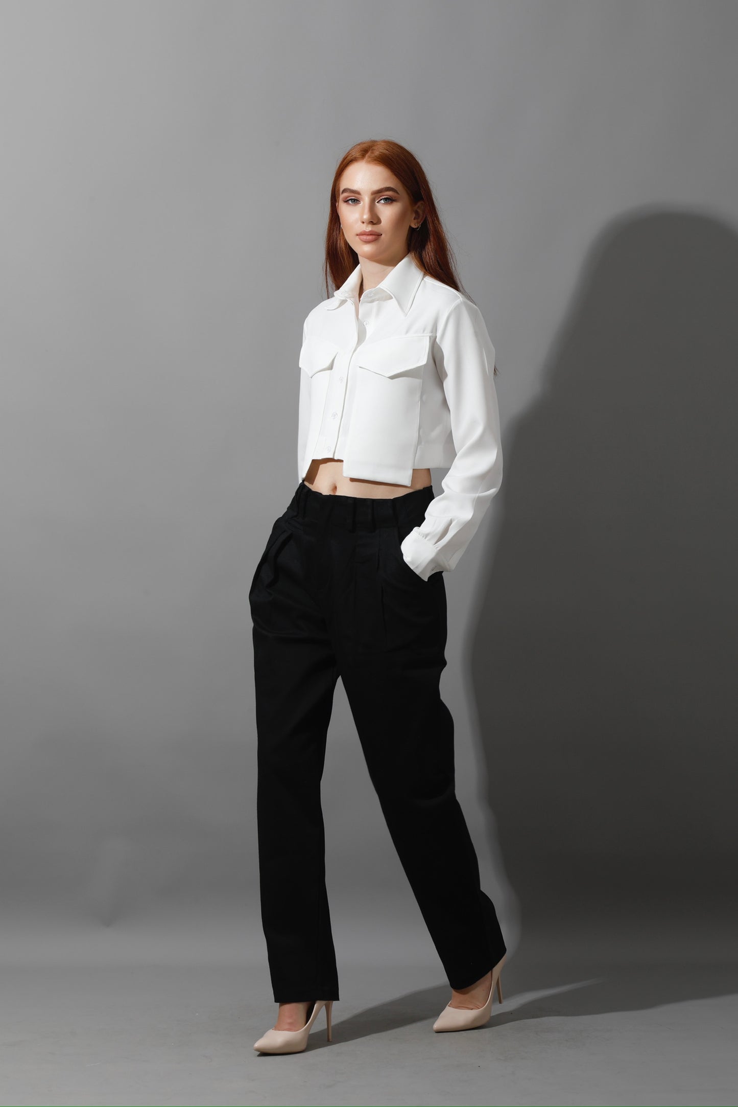 High Rise Paper-Bag Pants - Black